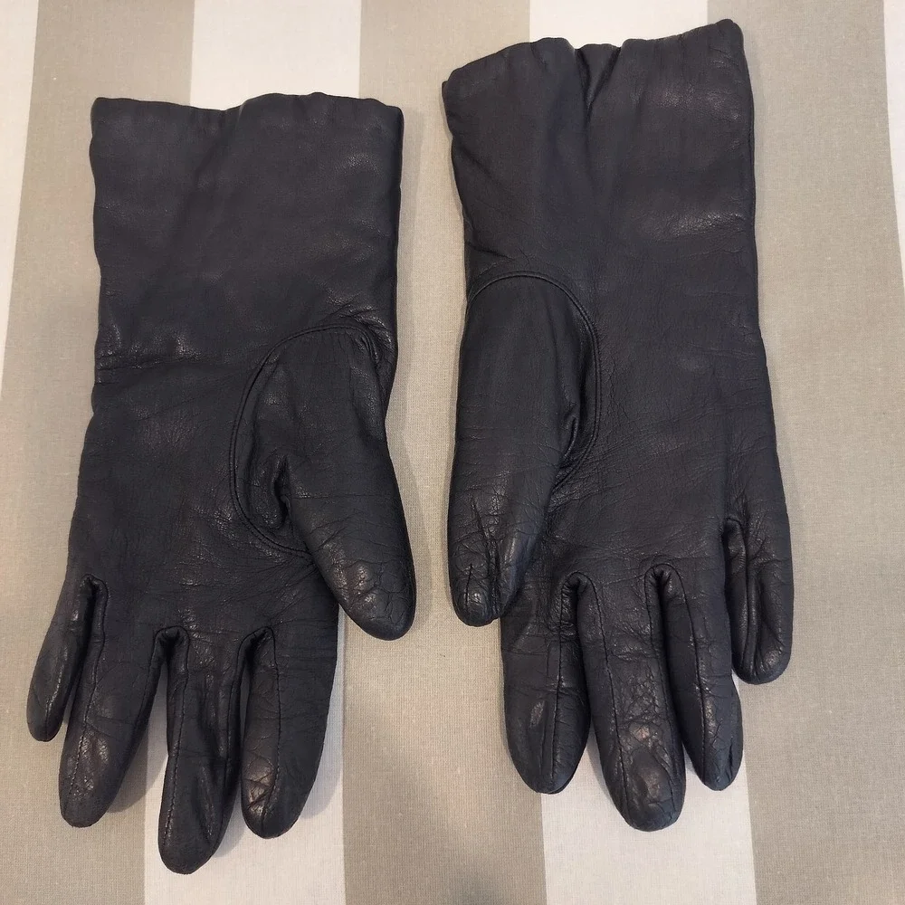 Aris Leather Gloves Cashmere Lined Vintage Black